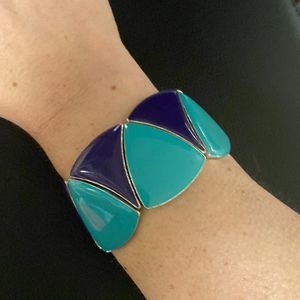 Mint Green & Purple Silver Tone Stretchy Fashion Bracelet